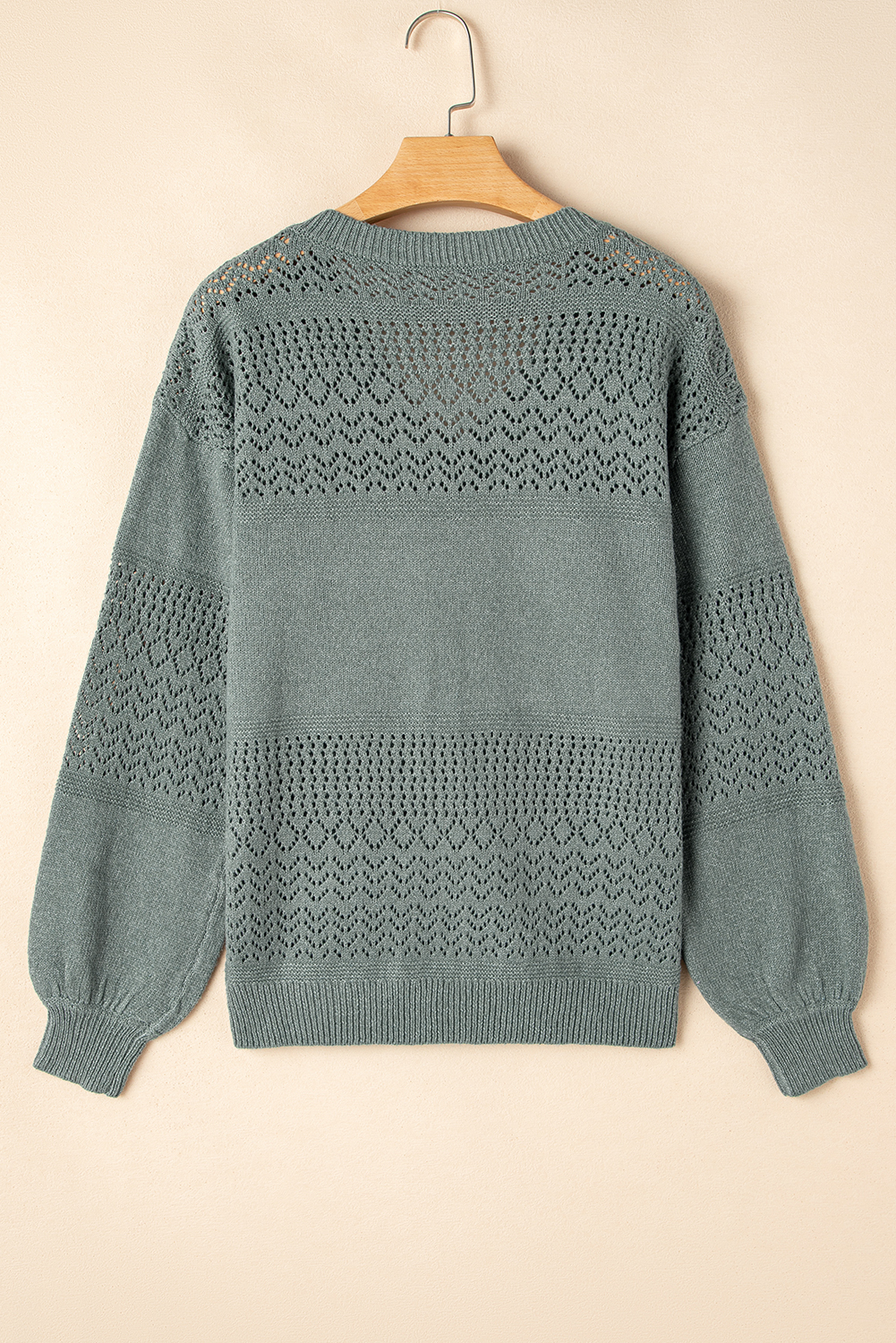 Sky Blue Eyelet Pattern Detail V Neck Drop Shoulder Sweater