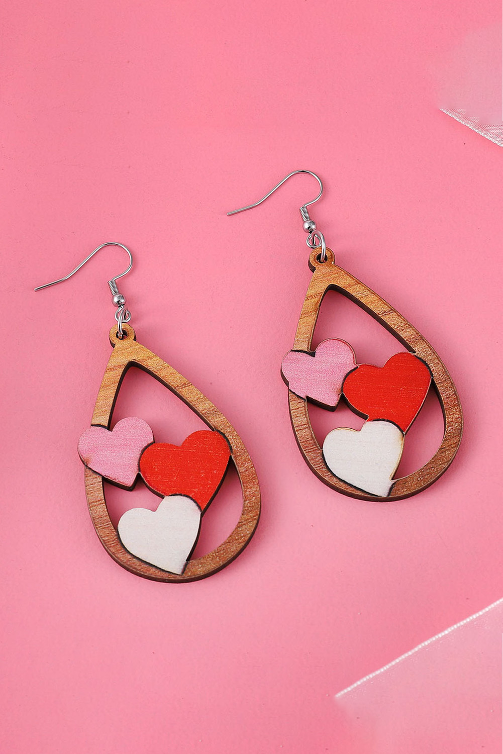 Red Valentines Day Heart Shape Tiered Dangle Earring