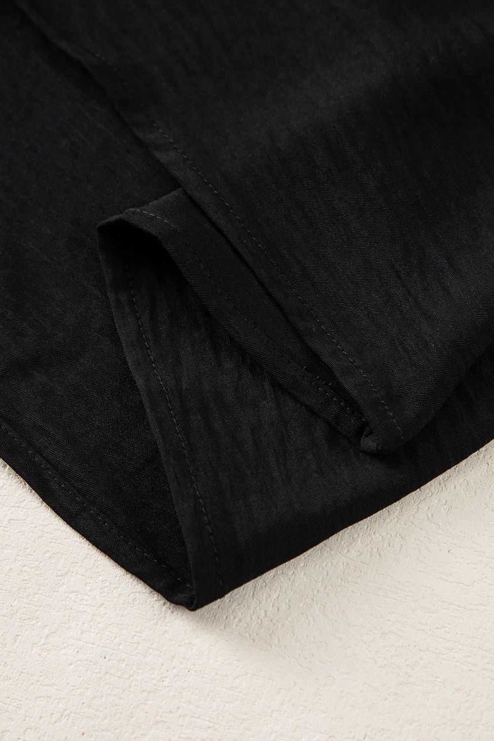 Black Notched Neck Batwing Sleeve Lightweight Blouse