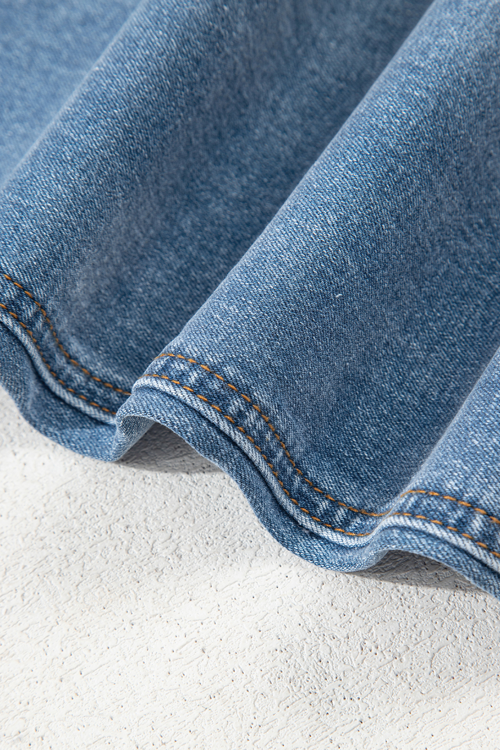 Blue Mid Rise Asymmetrical Waist Wide Leg Jeans