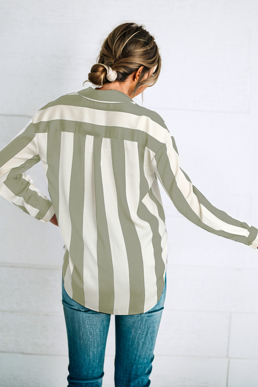 Green Striped Soft Relaxed Button Up Shirt