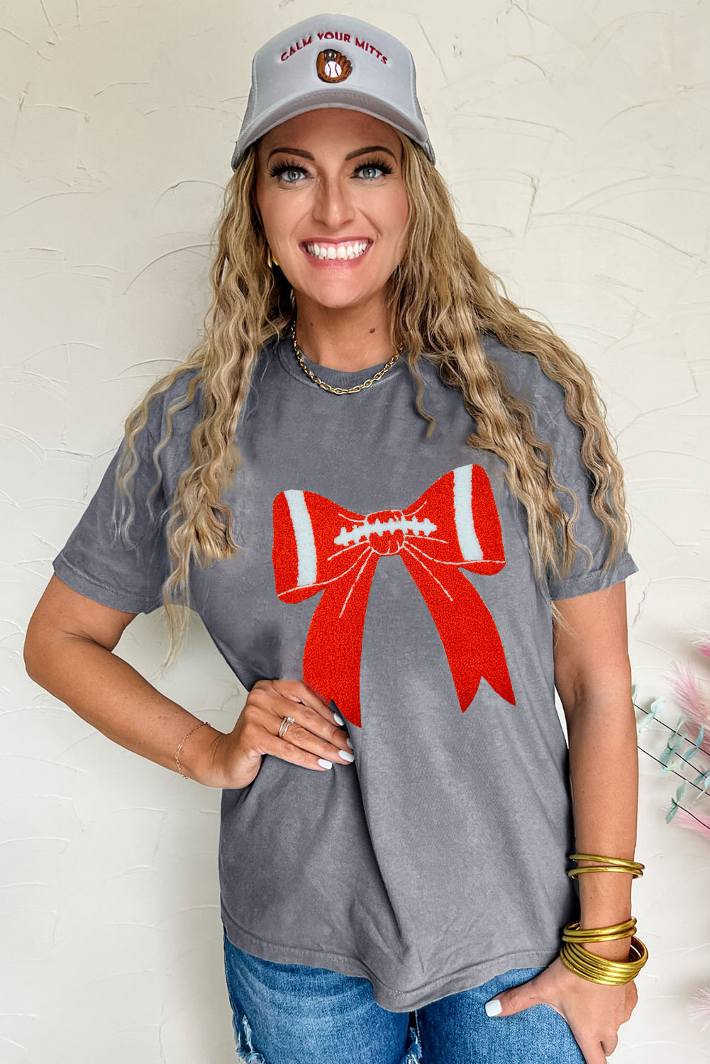 Gray Contrast Bowknot Game Day Graphic Tee