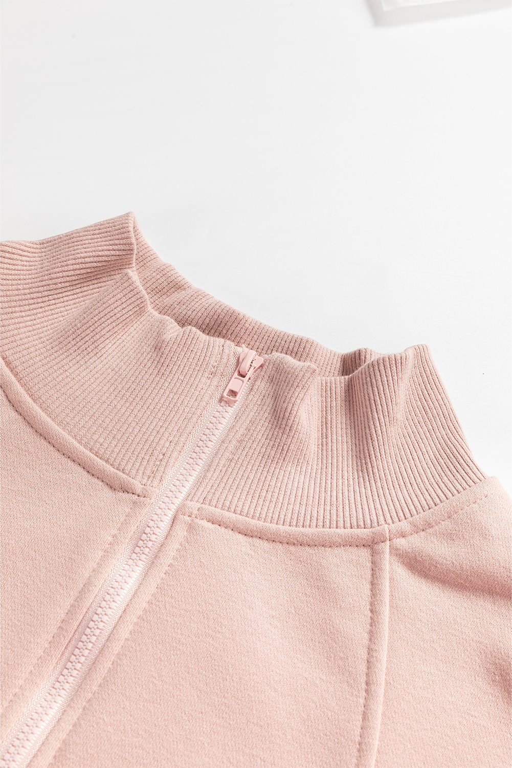 Fushia Zipped Neck Pullover Drop Shoulder Sweatshirt