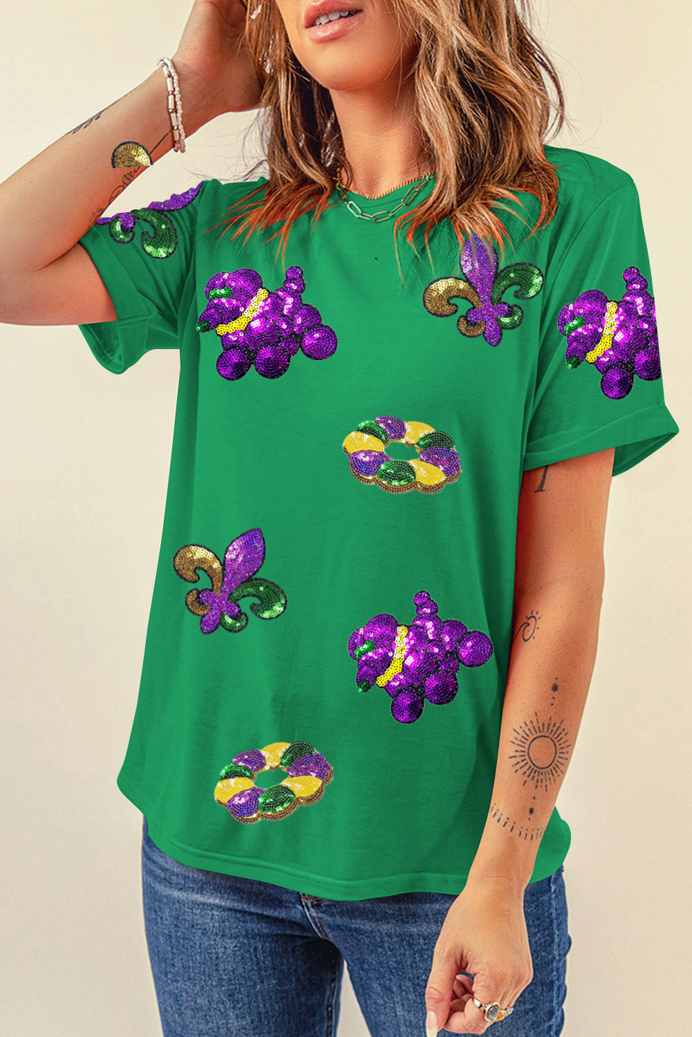 Bright Green Glitter Mardi Gras Mask Graphic T Shirt