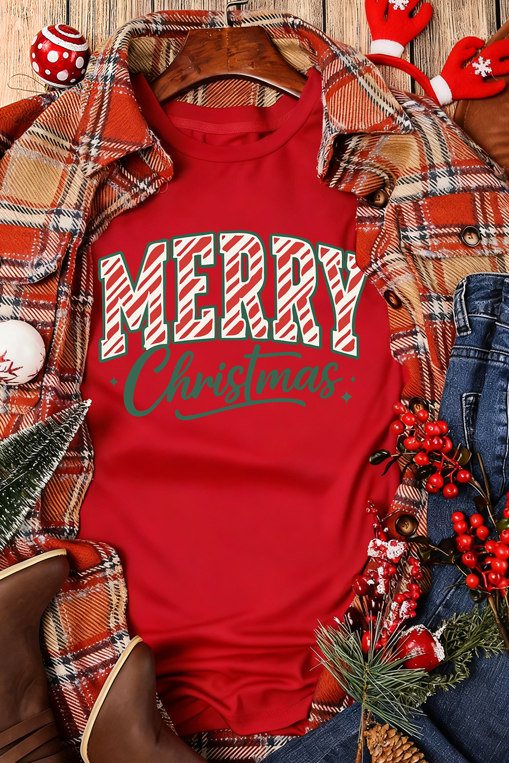 Red Merry Christmas Womens Graphic Tee