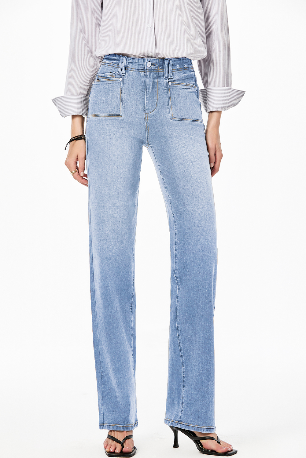 Beau Blue Loose Straight Leg Cropped High Waist Jeans