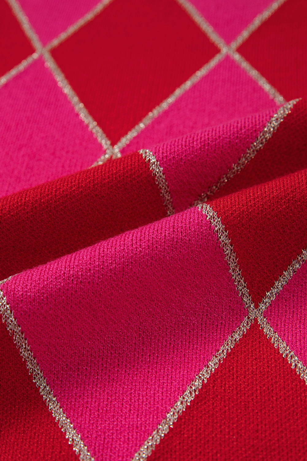 Rose Glitter Trim Rhombus Pattern Knit Sweater Vest