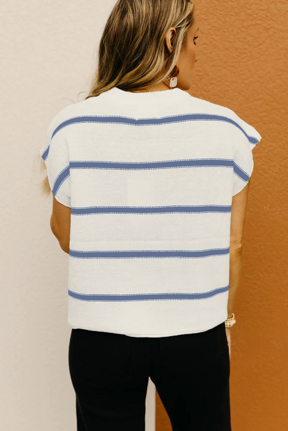 Blue Striped Batwing Sleeve Sweater Tee