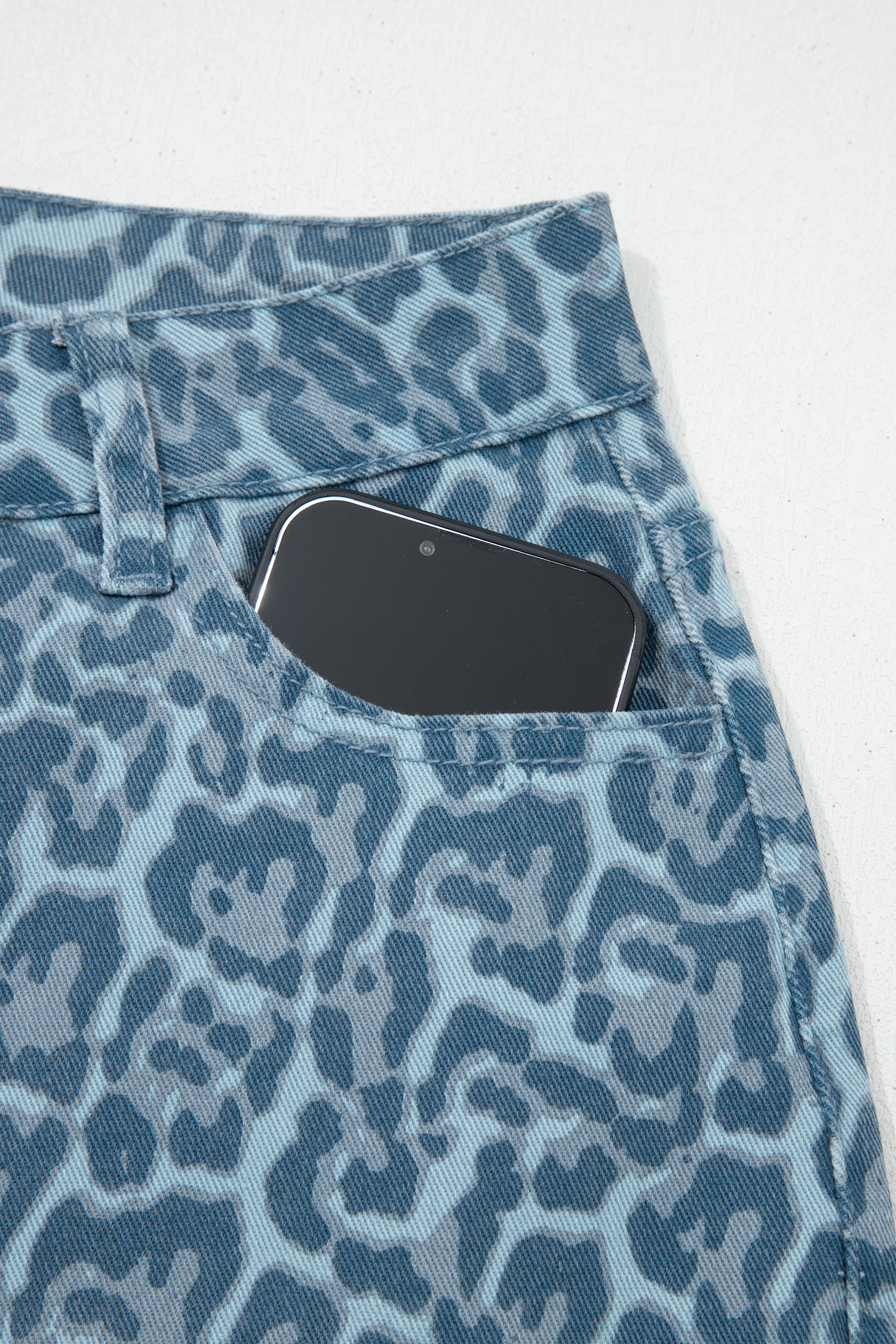 Rose Leopard Frayed Edge Wide Leg High Waist Jeans