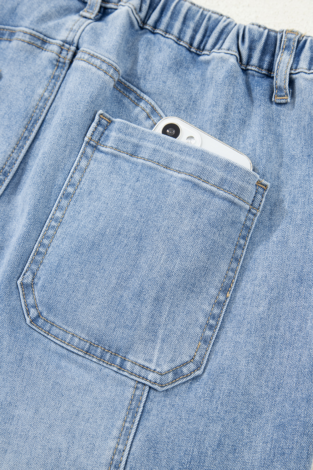 Beau Blue Drawstring Seam Detail Raw Hem Wide Leg Denim Pants