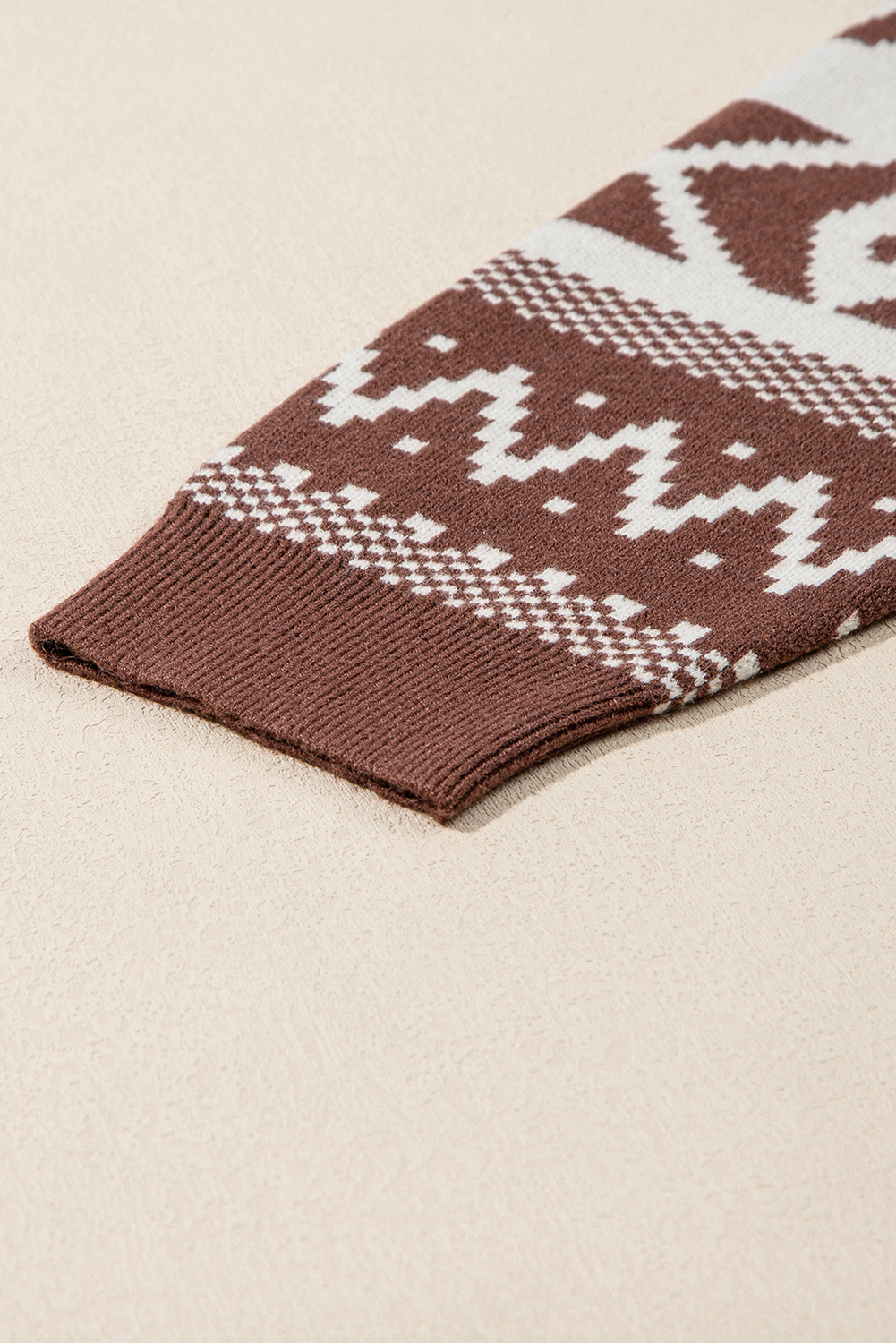 Brown Abstract Print Pullover Sweater