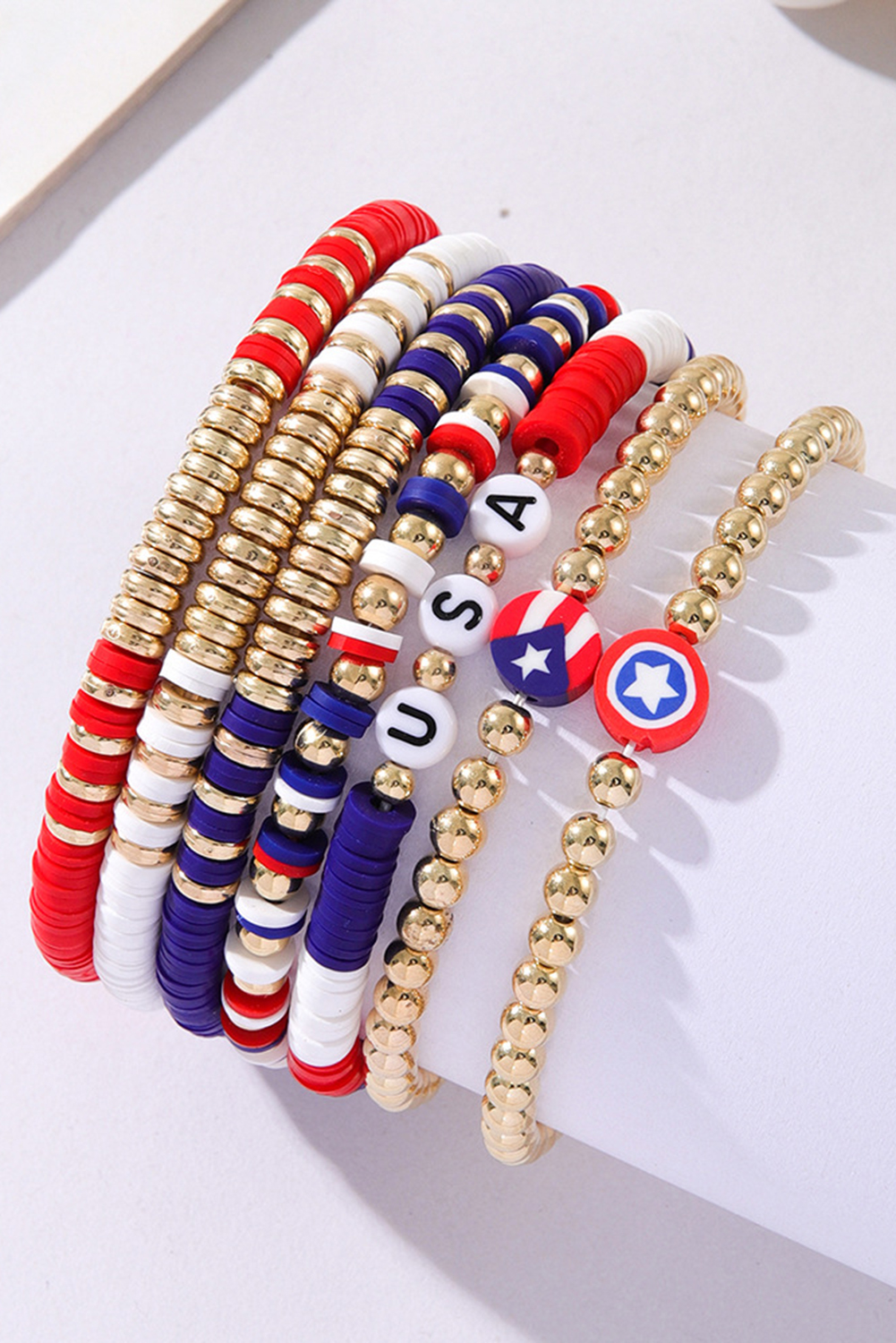 Gold USA Multi Beading Layered Bracelet