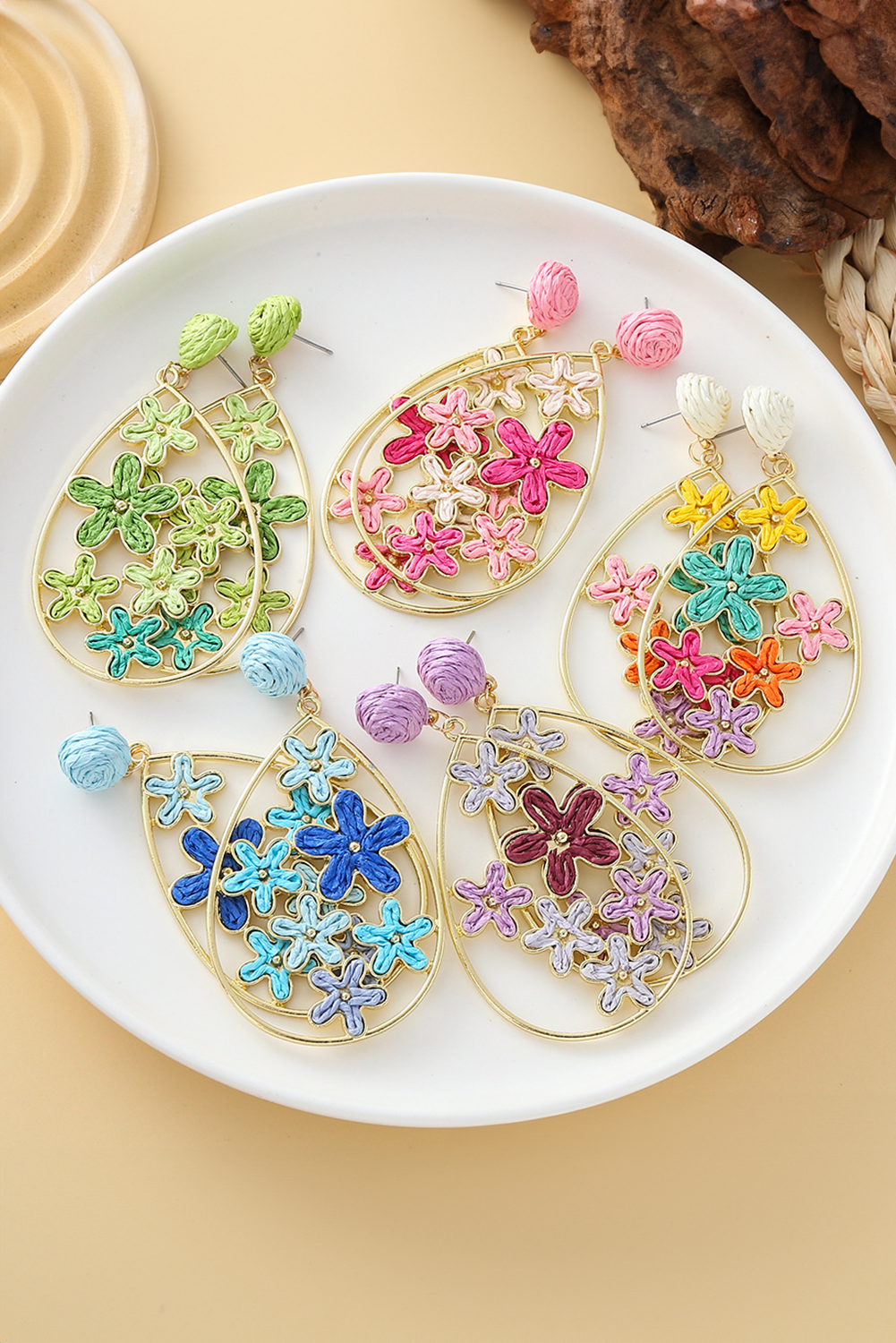 Rose Red Flower Plaited Gold Plated Waterdrop Earrings