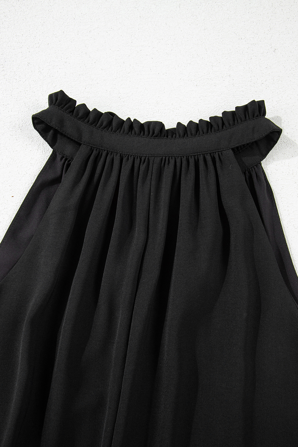 Black Pinched V Neck Tie Loose Tank Top