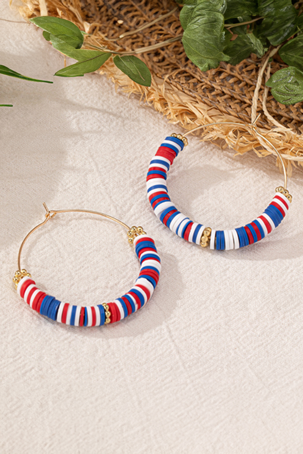 Dark Blue American Flag Inspired Beaded Large Hoop Earrings