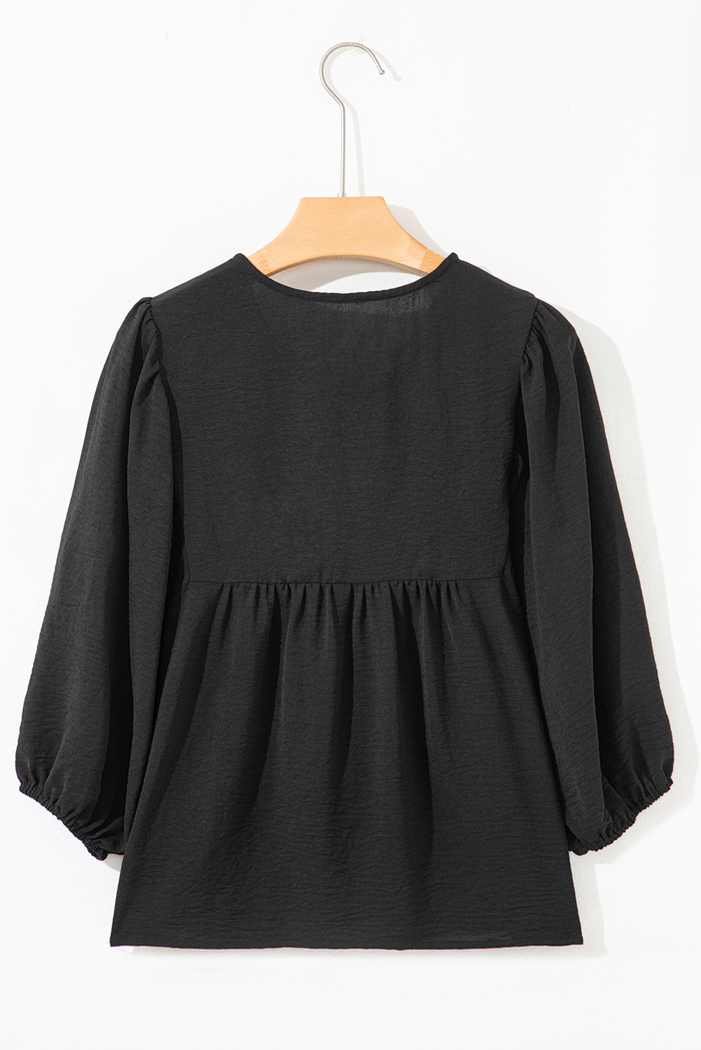 Black Bow Tie Neck 3/4 Sleeve Casual Blouse