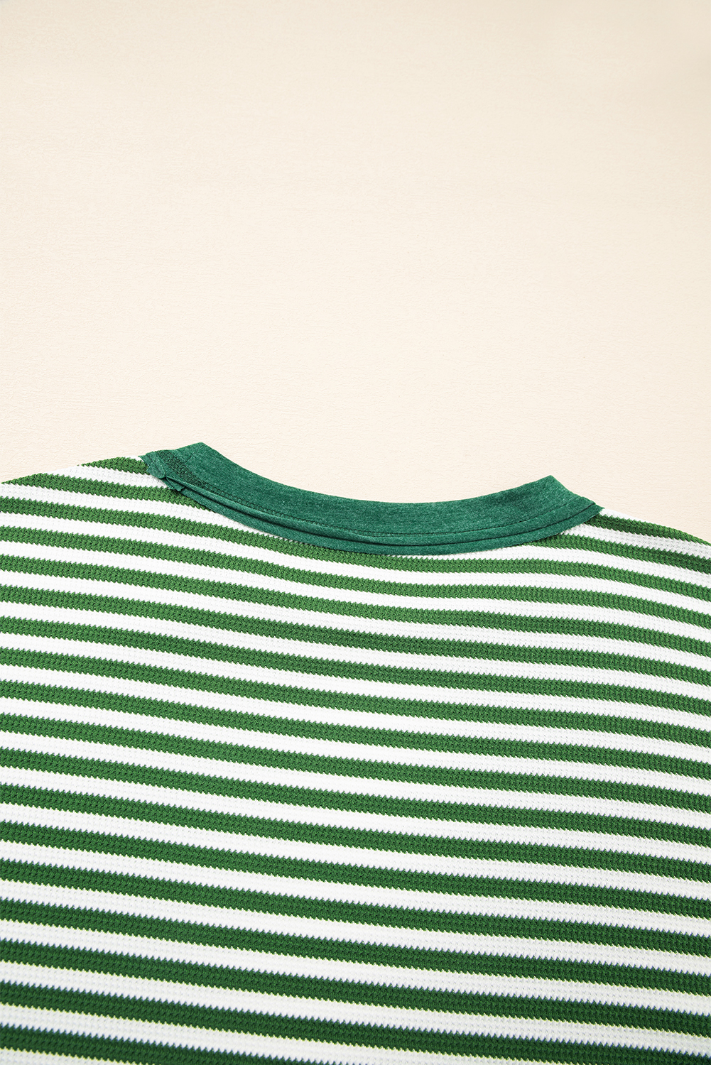 Dearlovers Green Stripe Thermal Knit Drop Shoulder Casual Top