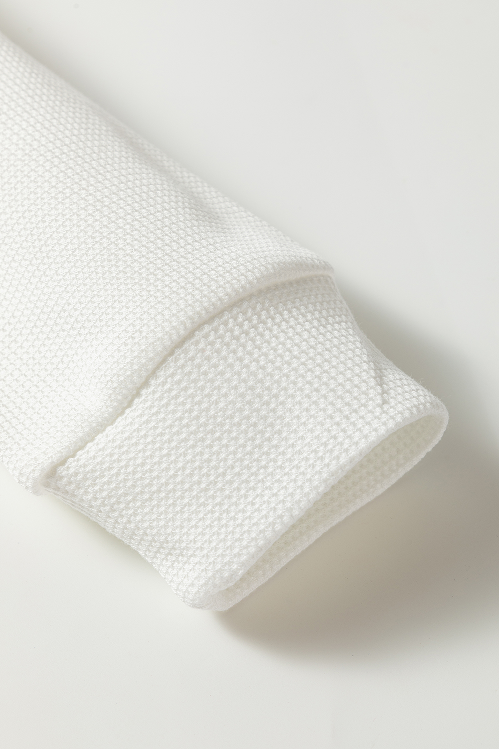 White Rounded Hem Waffle Long Sleeve Top