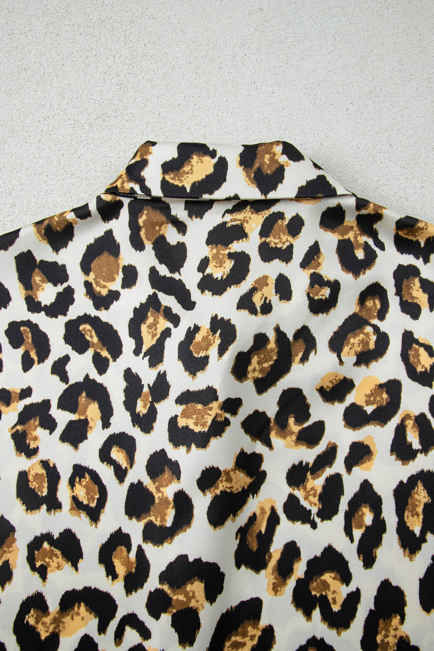 Khaki Leopard Print Ruffle Trim 3/4 Sleeve Loose Shirt