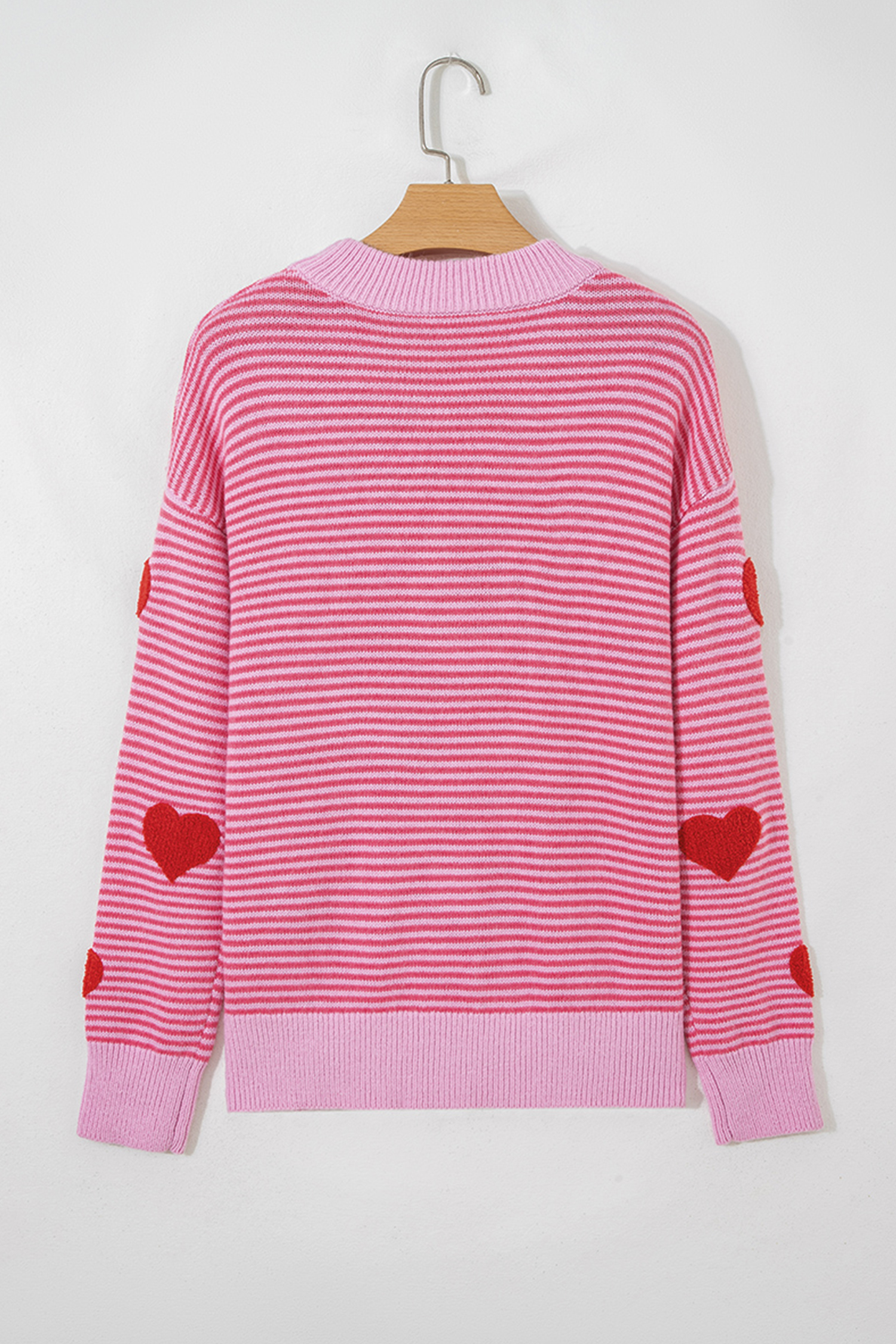 Gray Stripe Contrast Heart Pattern Valentine Knit Sweater