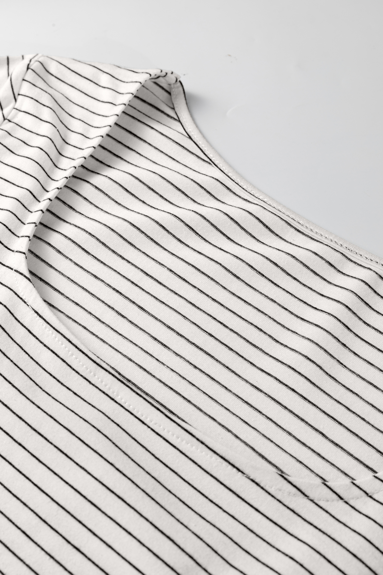 Brown Stripe Square Neck Long Sleeve Top