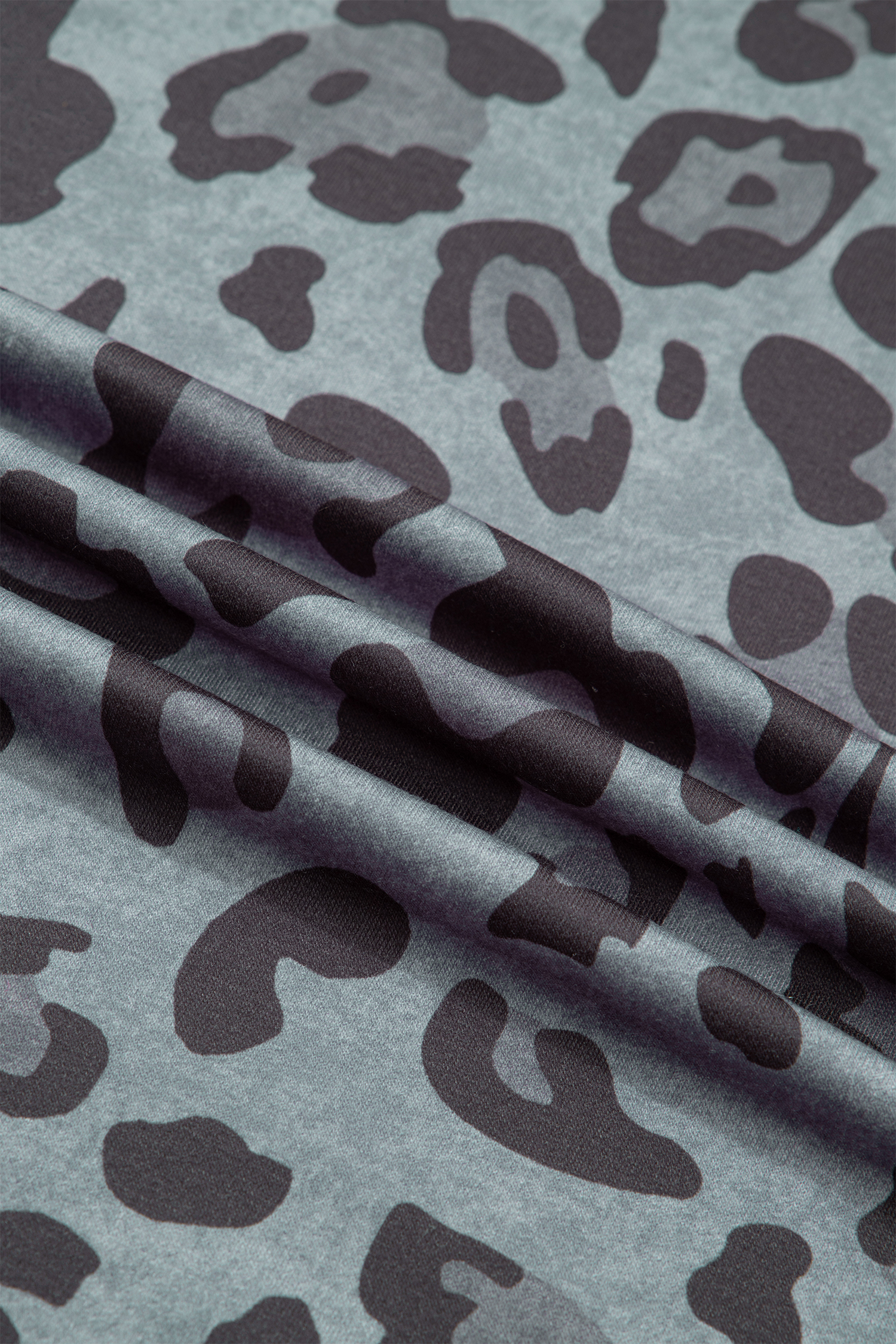 Gray Leopard Print Varsity Striped Trim Long Sleeve Top