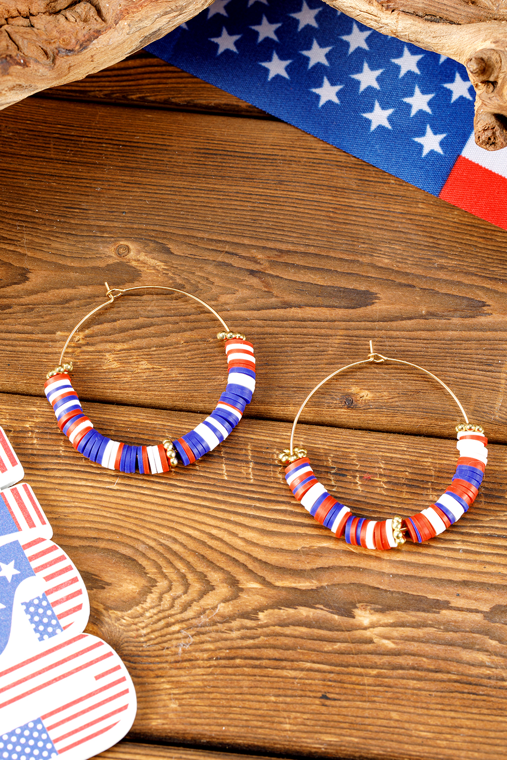 Dark Blue American Flag Inspired Beaded Large Hoop Earrings