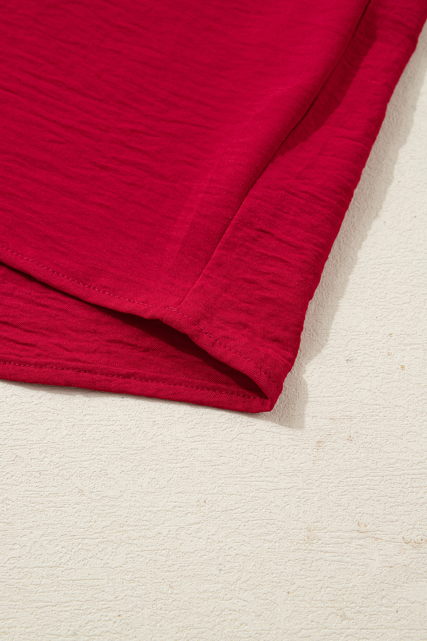 Racing Red Braided Trim V Neck Half Sleeve Blouse