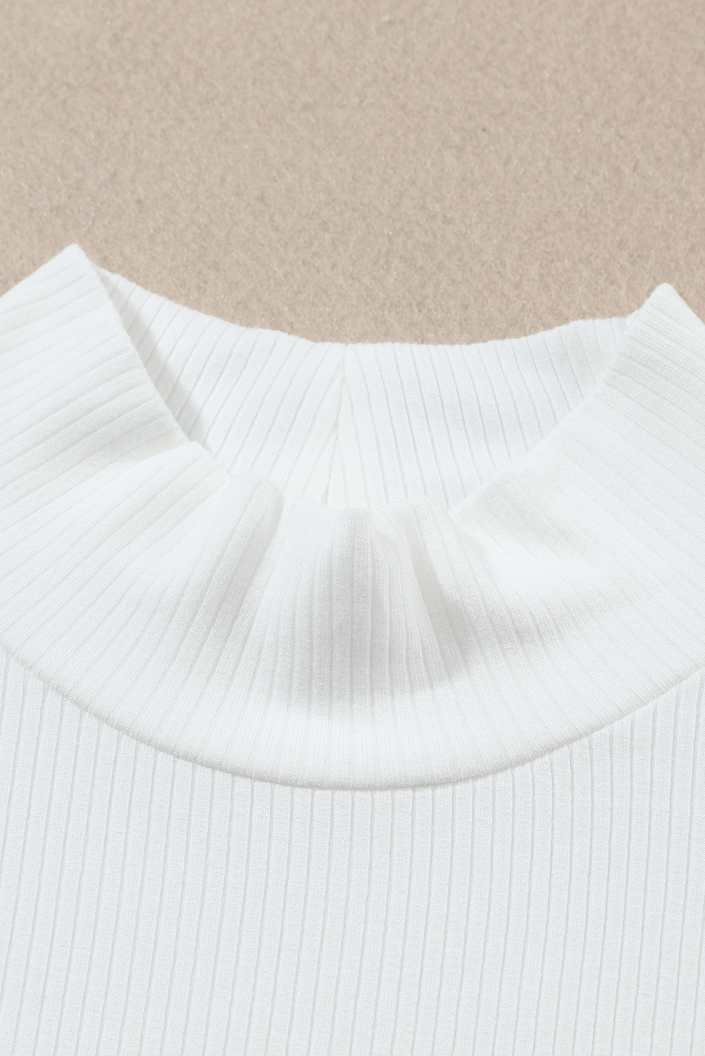 White Ribbed Knit High Neck Long Sleeve Top