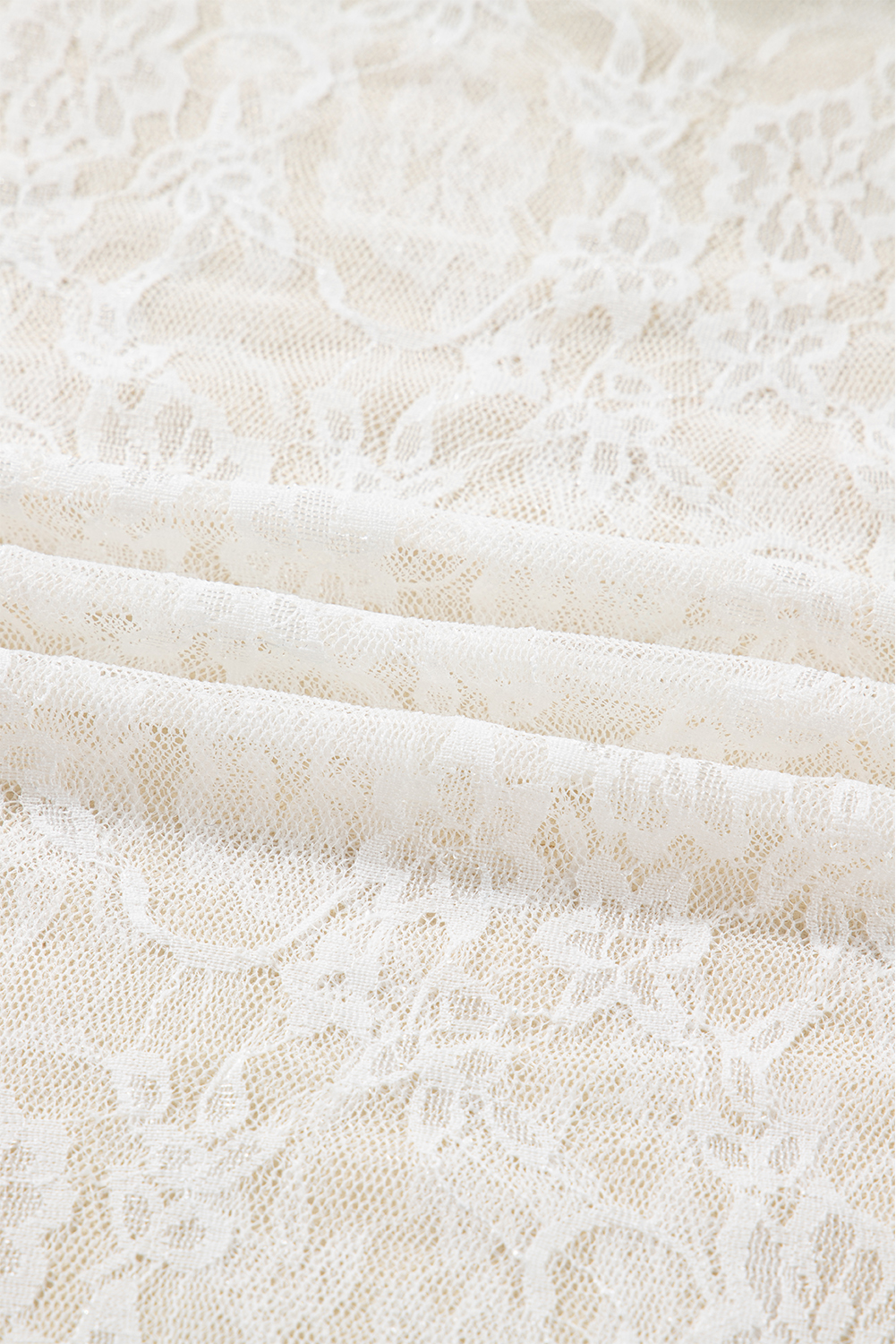 White Sheer Lace Mesh Mock Neck Slim Fit Long Sleeve Top