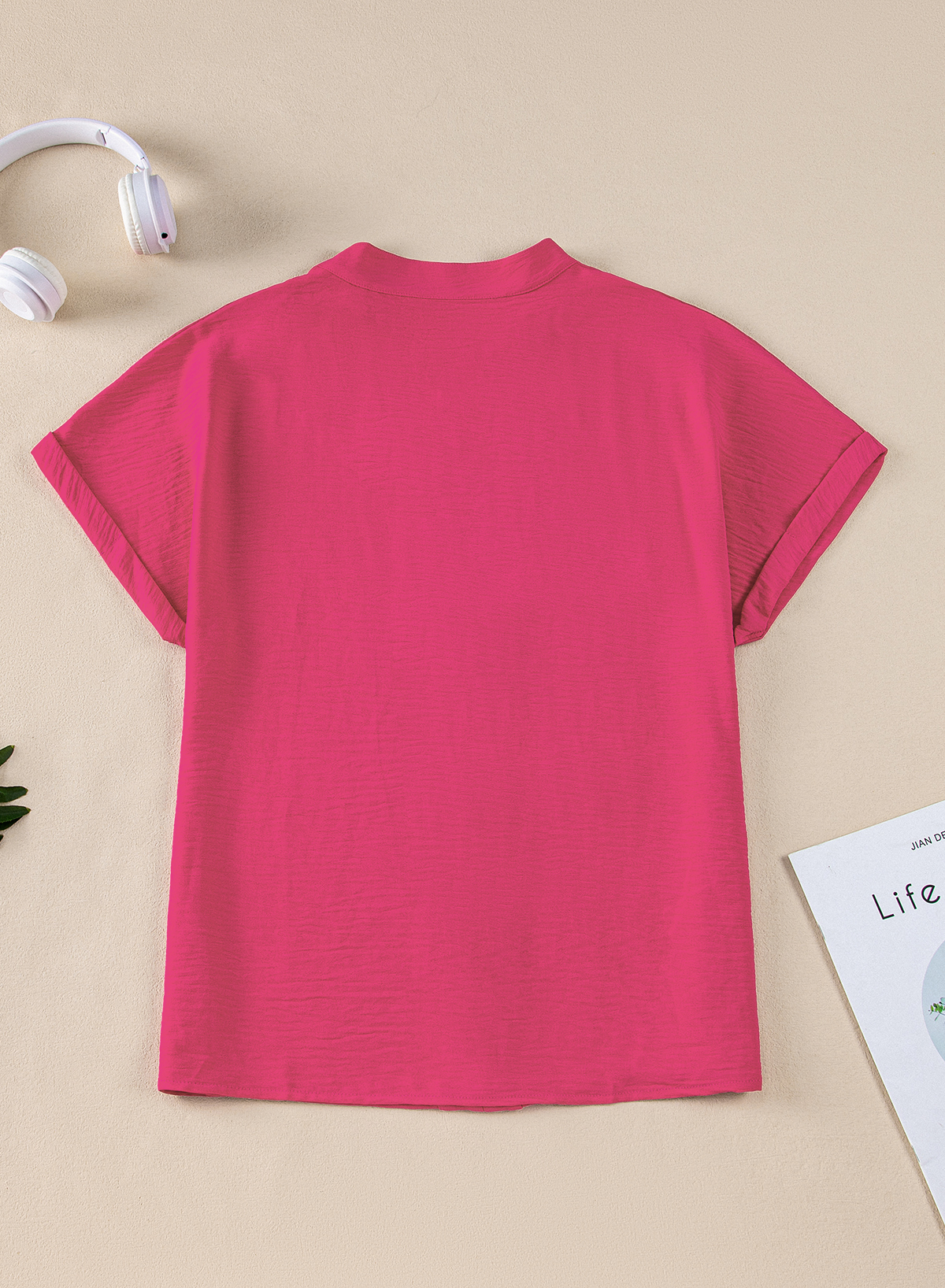 Black Notched Neck Batwing Sleeve Lightweight Blouse