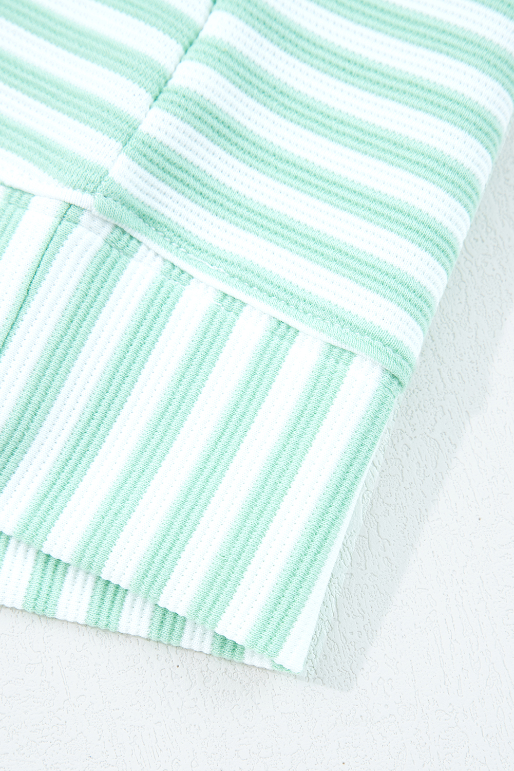 Green Stripe Quarter Zip Collar Pullover Long Sleeve Top