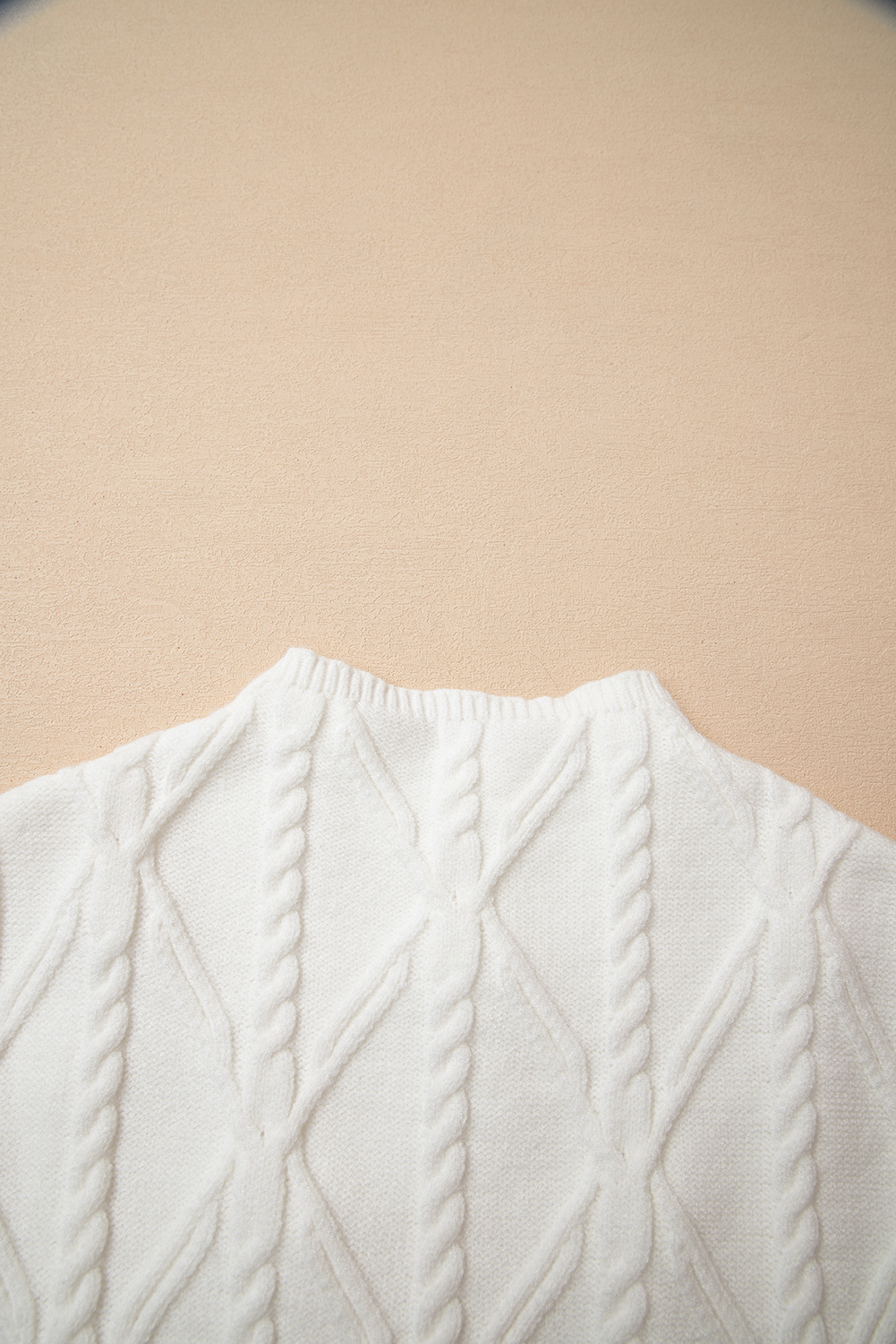 White Pearled High Neck Textured Knit Sweater Vest