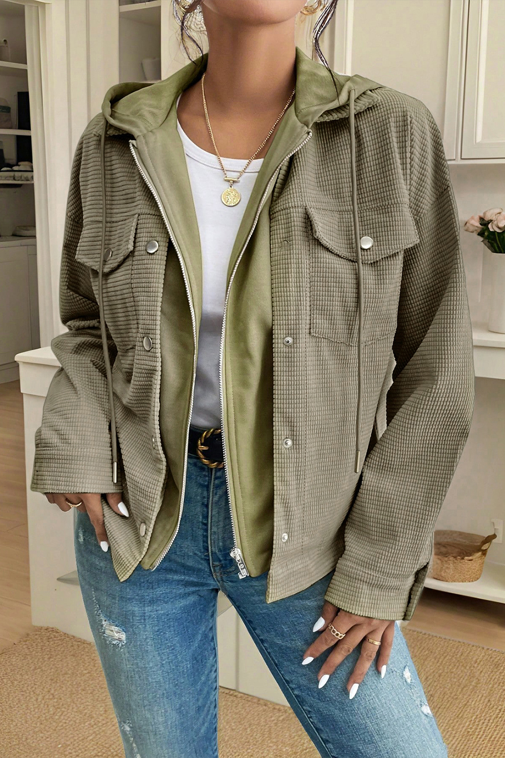 Sail Blue 2 in 1 Thermal Knit Textured Hooded Jacket