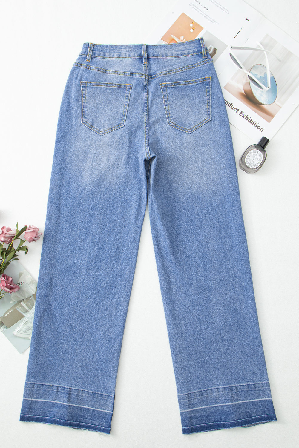 Real Teal Raw Hem Unique Cuffs Straight High Rise Loose Jeans