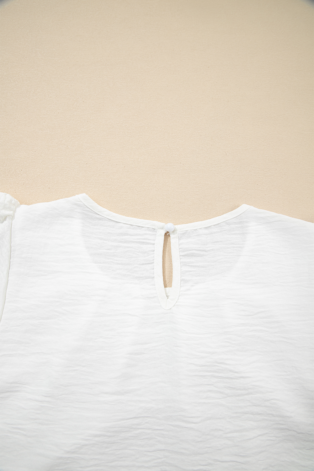 Black Flounce Sleeve Pleated Textured Blouse