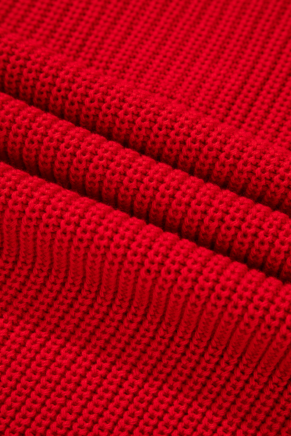 Racing Red Solid Textured Knit V Neck Drop Shoulder Sweater