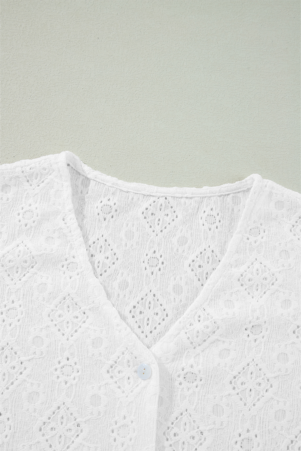 White Lace Puff Sleeve V Neck Button Up Shirt