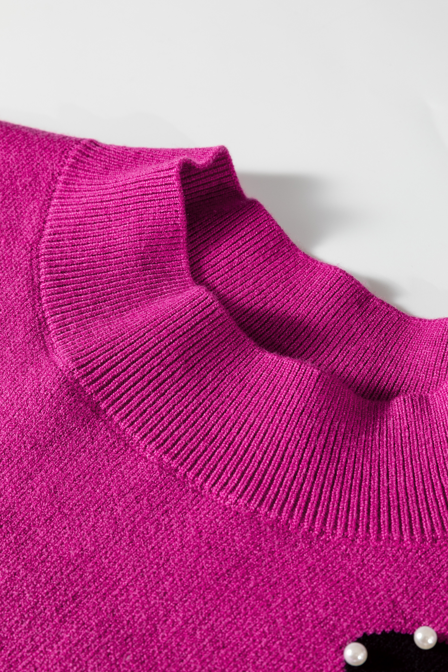 Bright Pink Pearl Embellished Bow Pattern Loose Sweater