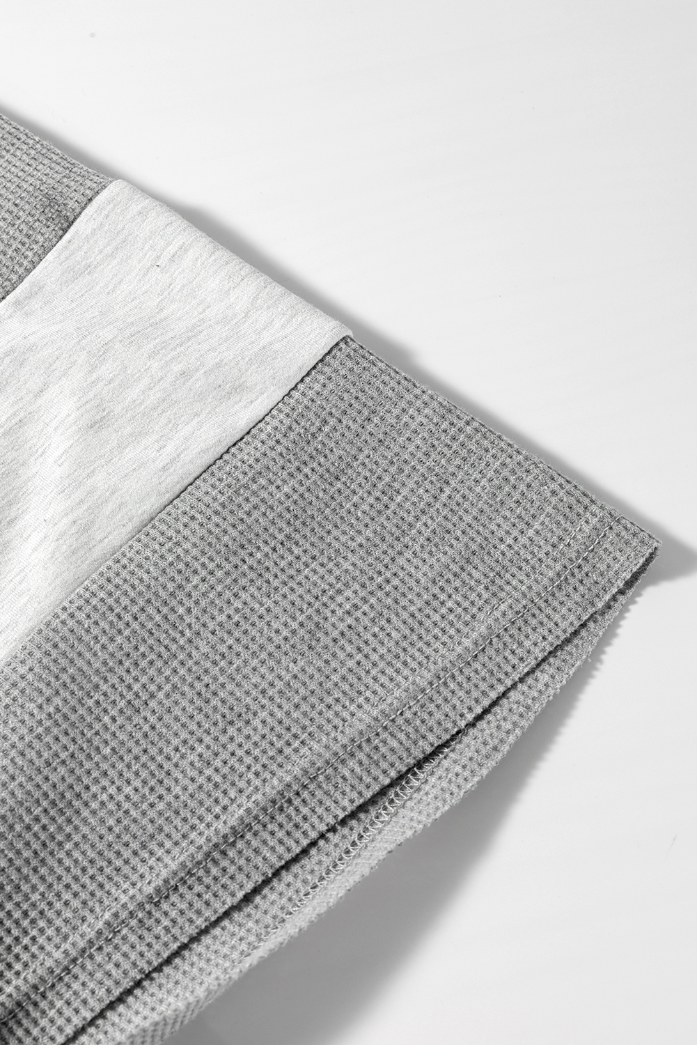 Dearlovers Light Grey Two Tone Contrast Waffle Knit Patched Buttoned V Neck Top