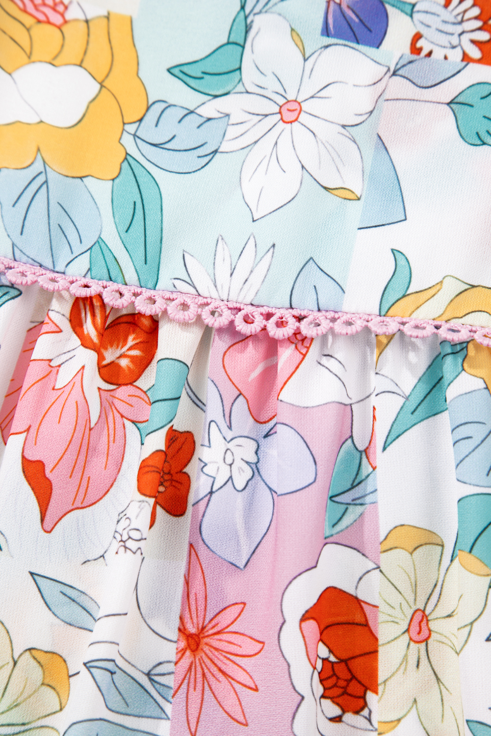 Pink Boho Flower Print Half Puff Sleeve Blouse