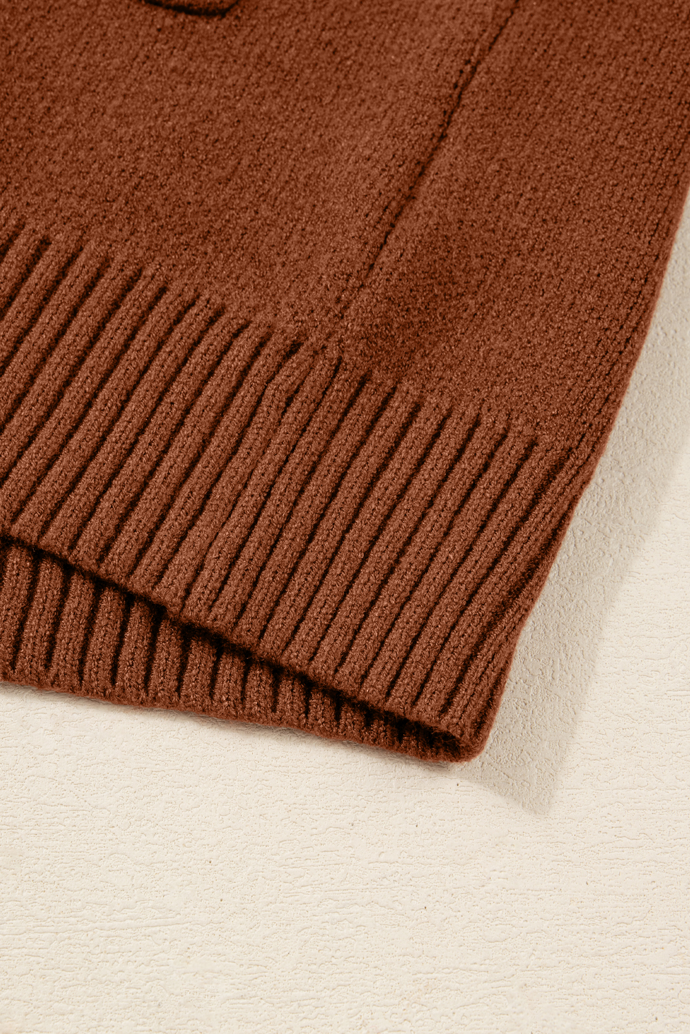 Fiery Red Ribbed High Neck Front Pockets Center Seam Shift Sweater Dress