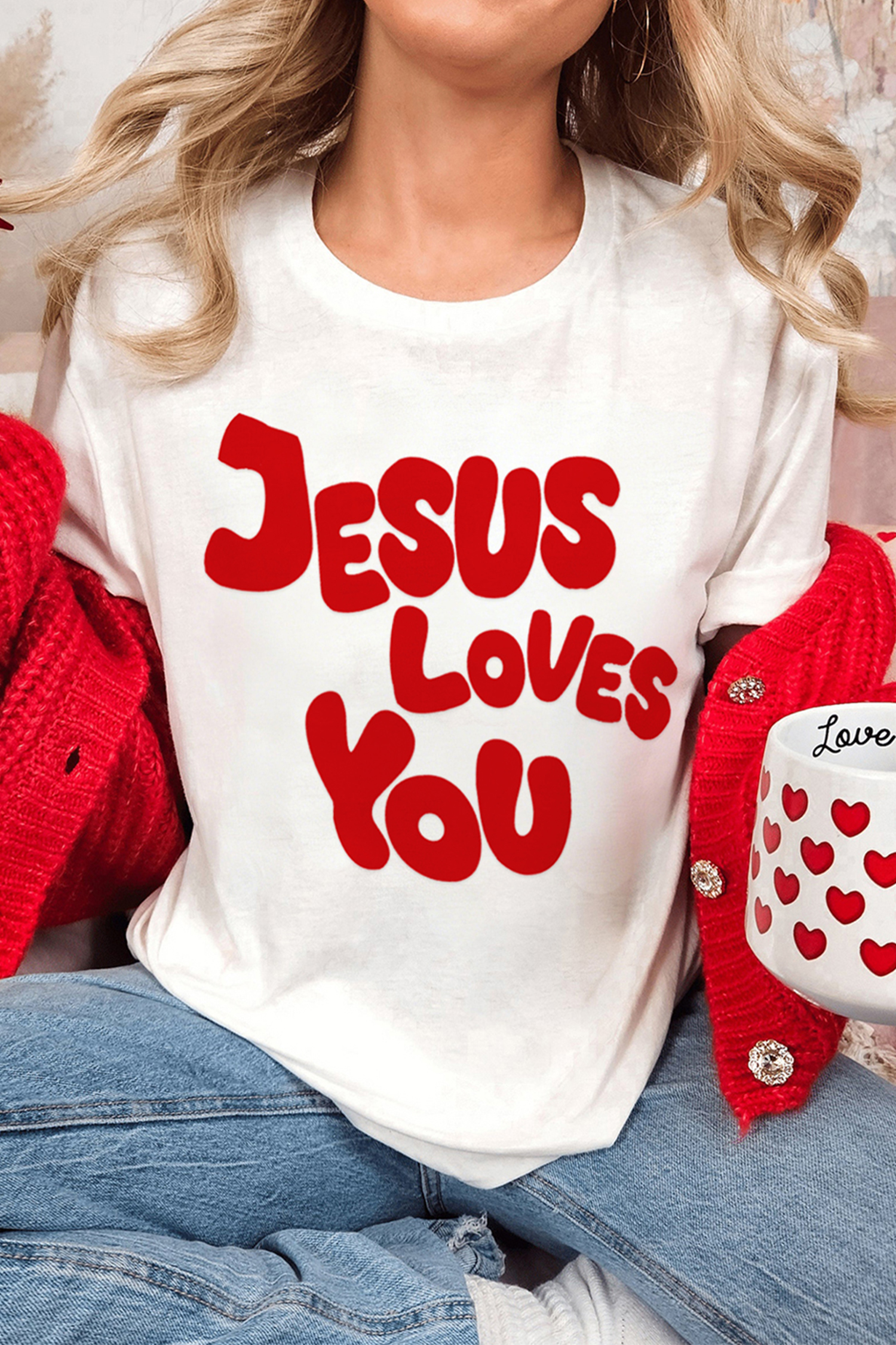 White JESUS LOVES YOU Graphic Tee