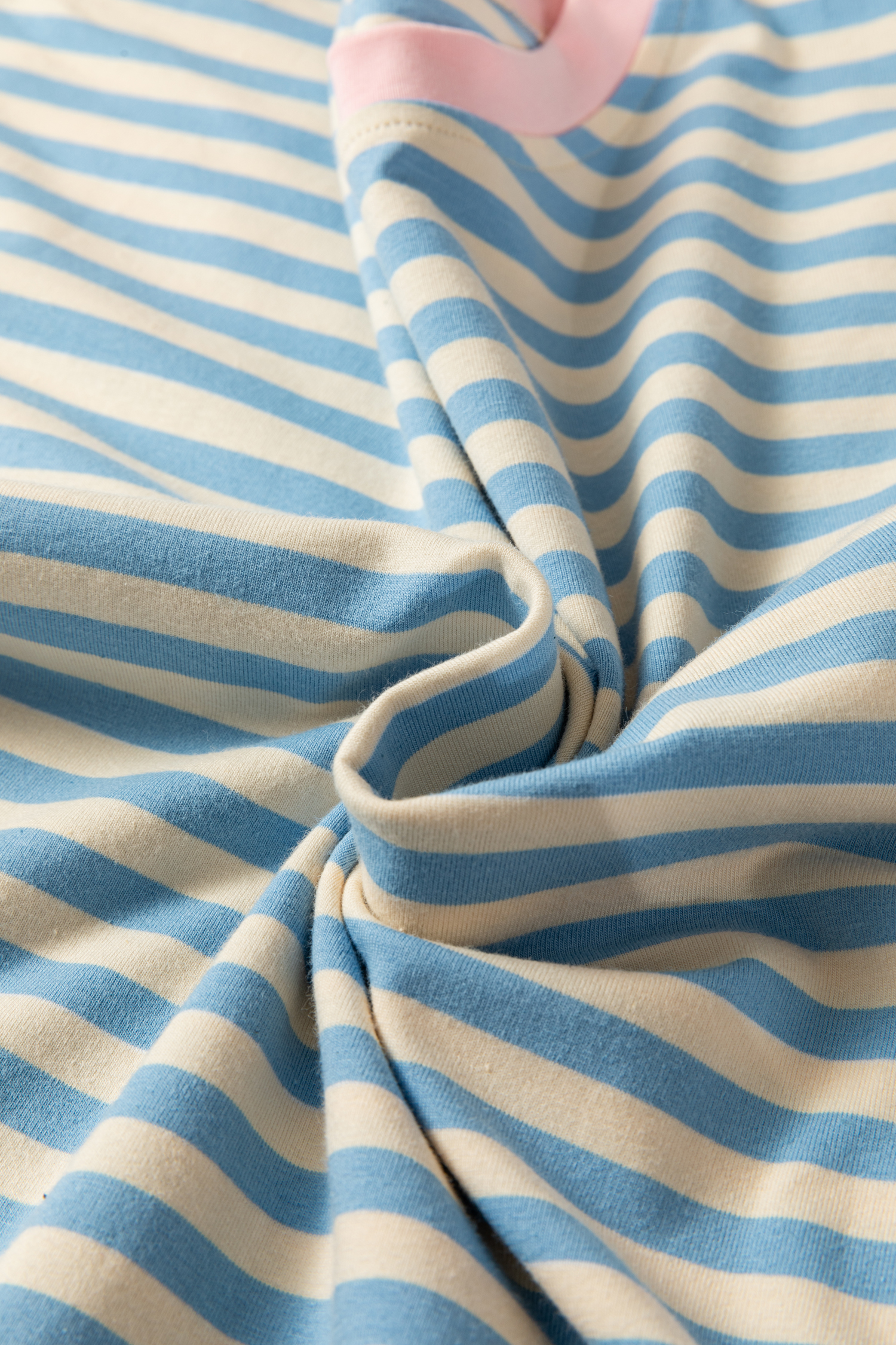 Sky Blue Stripe Contrast Crew Neck Drop Shoulder Loose Tee