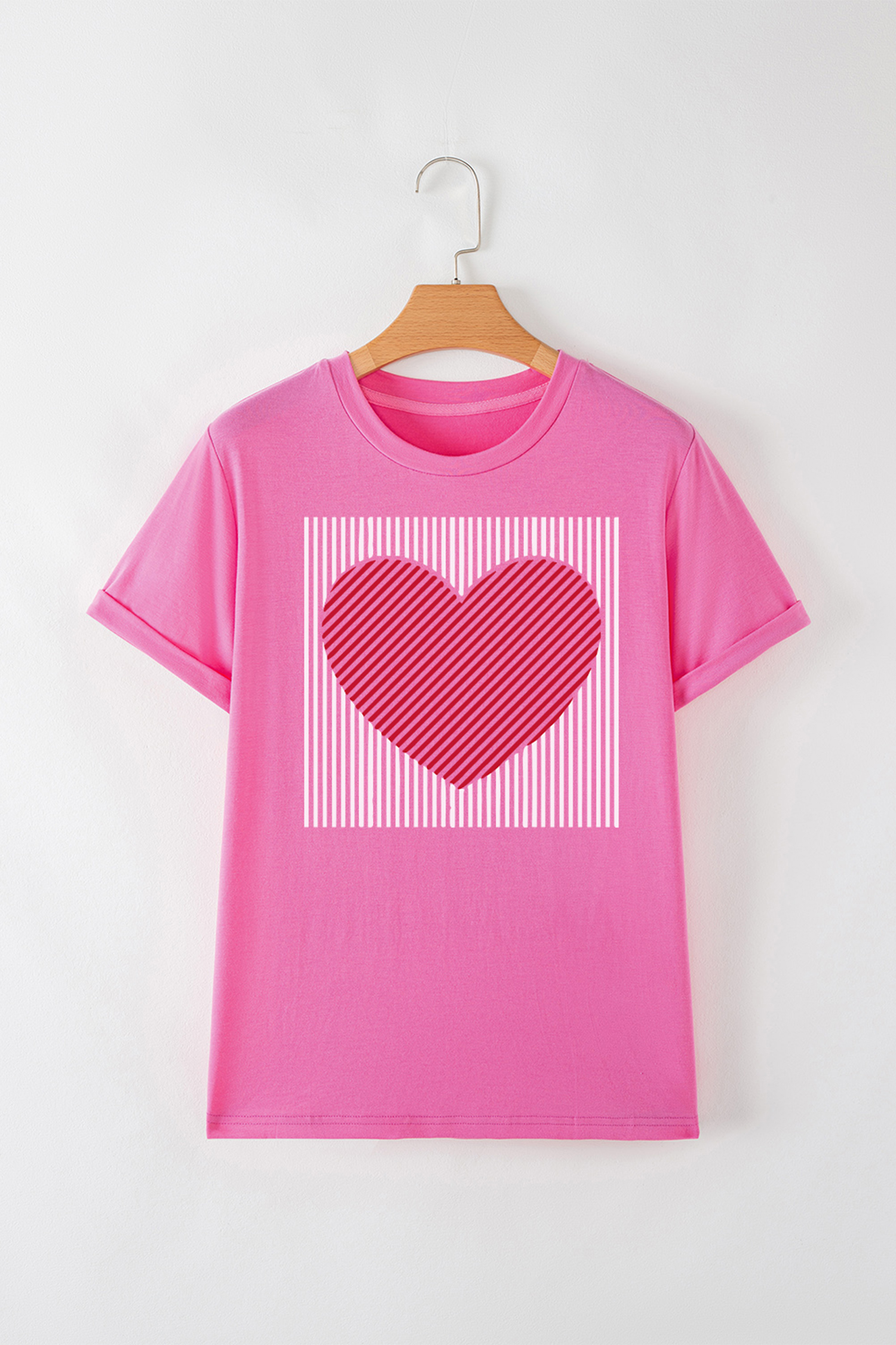 Sachet Pink Contrast Striped Heart Printed Valentines Day T Shirt