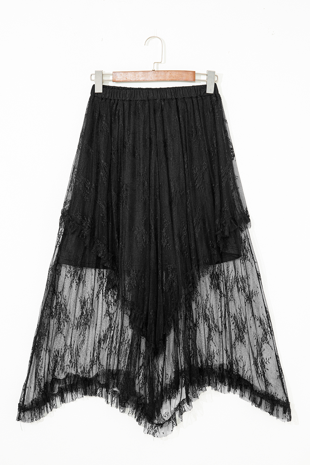 Apricot Lace Cascading Tiered High Waist Maxi Skirt