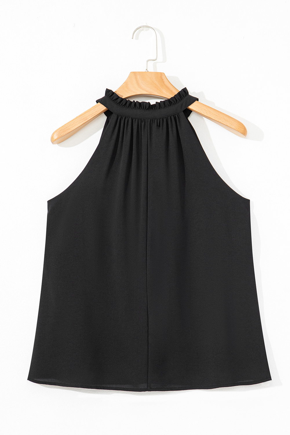 Black Pinched V Neck Tie Loose Tank Top