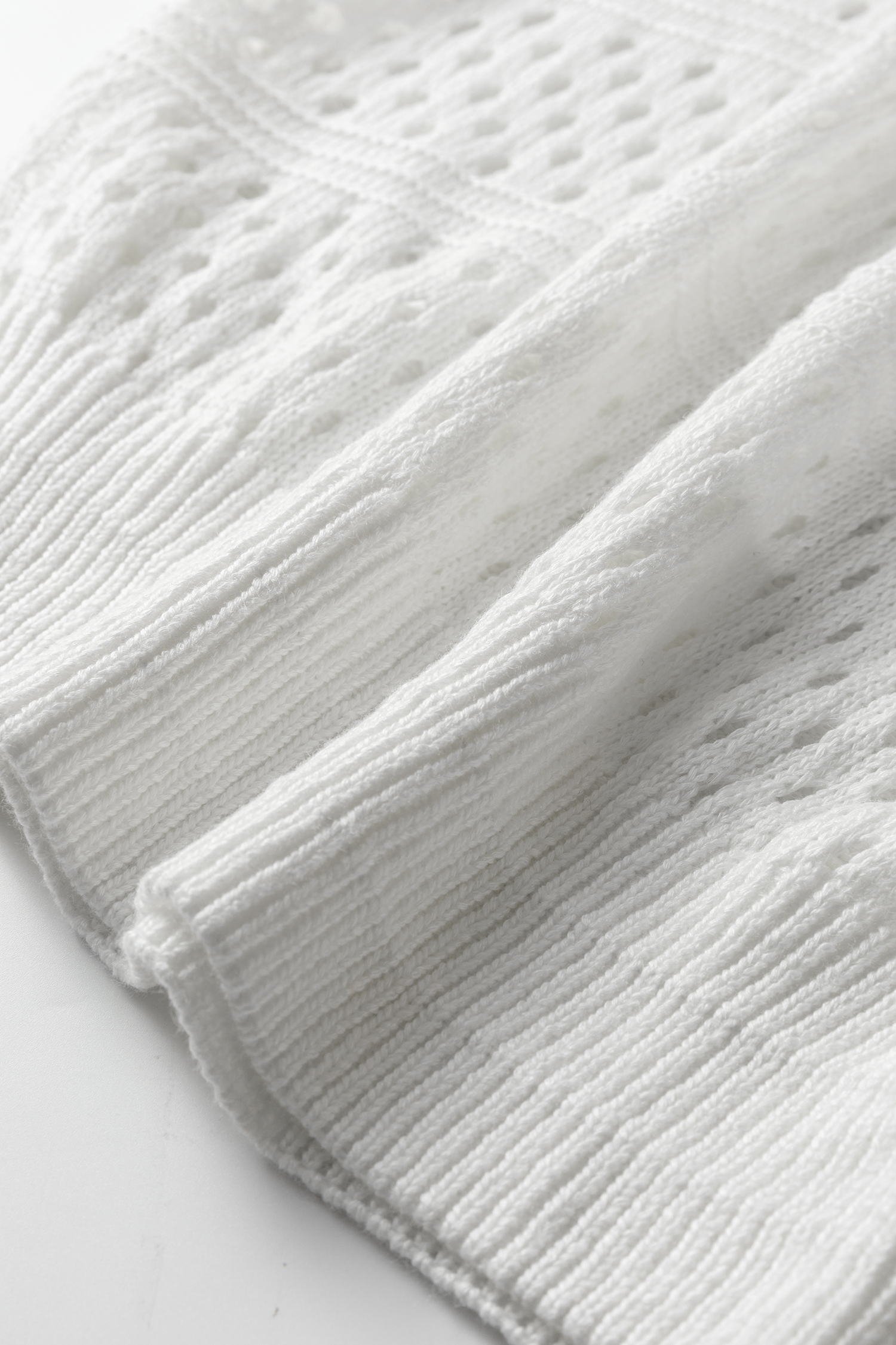 White Hollow Out Knit Round Neck Dolman Sweater