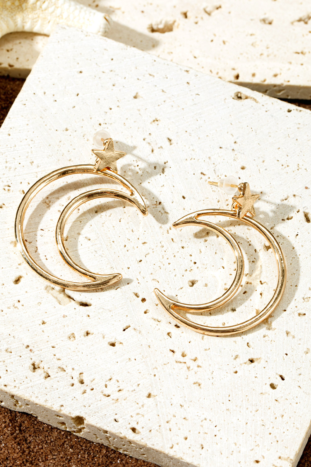 Gold Star and Moon Plated Alloy Earrings