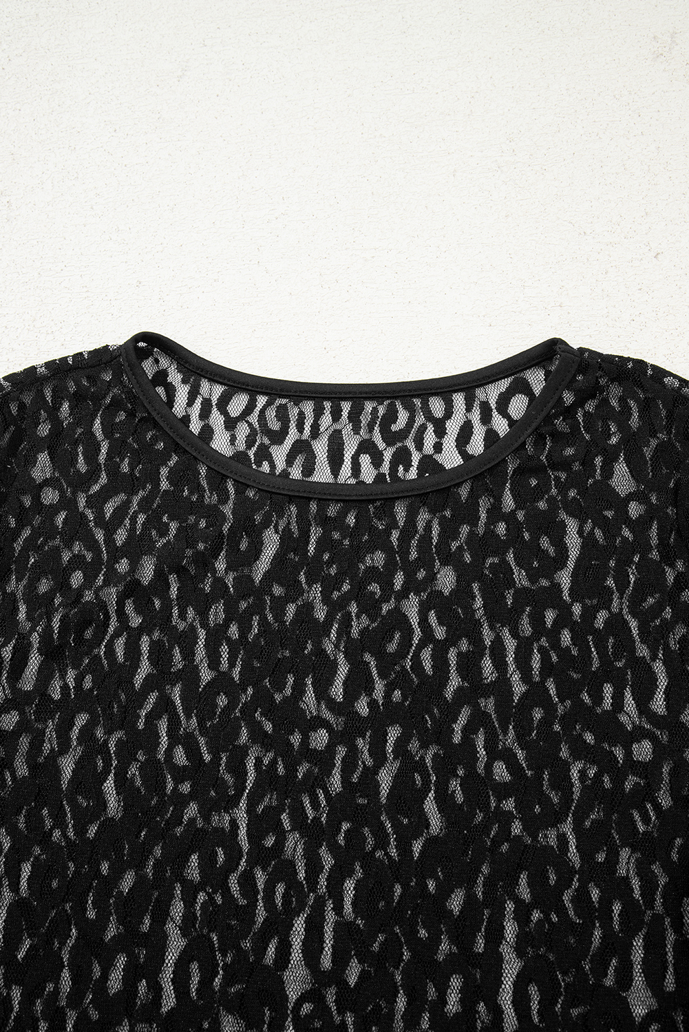 Black Leopard Pattern Sheer Mesh Long Sleeve Top
